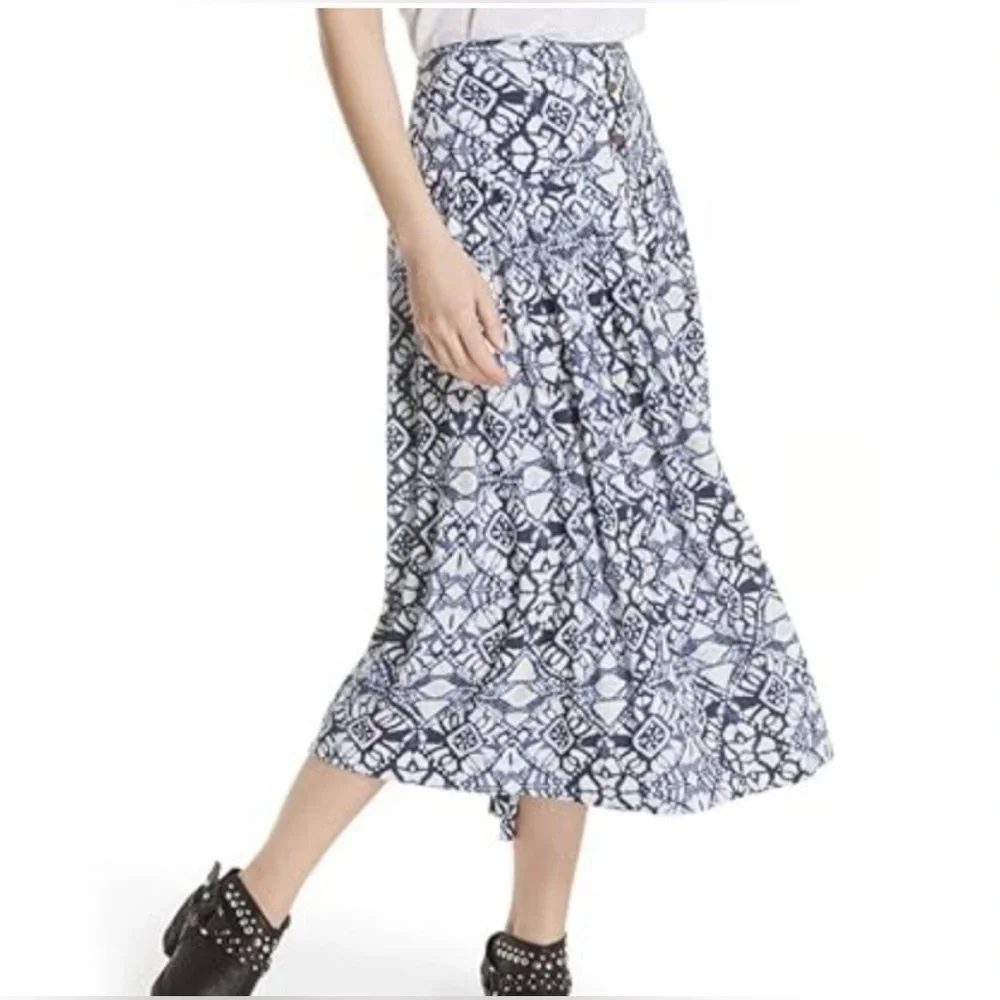 Free People Lovers Dream Batik Print Snap Front Midi Peasant Skirt